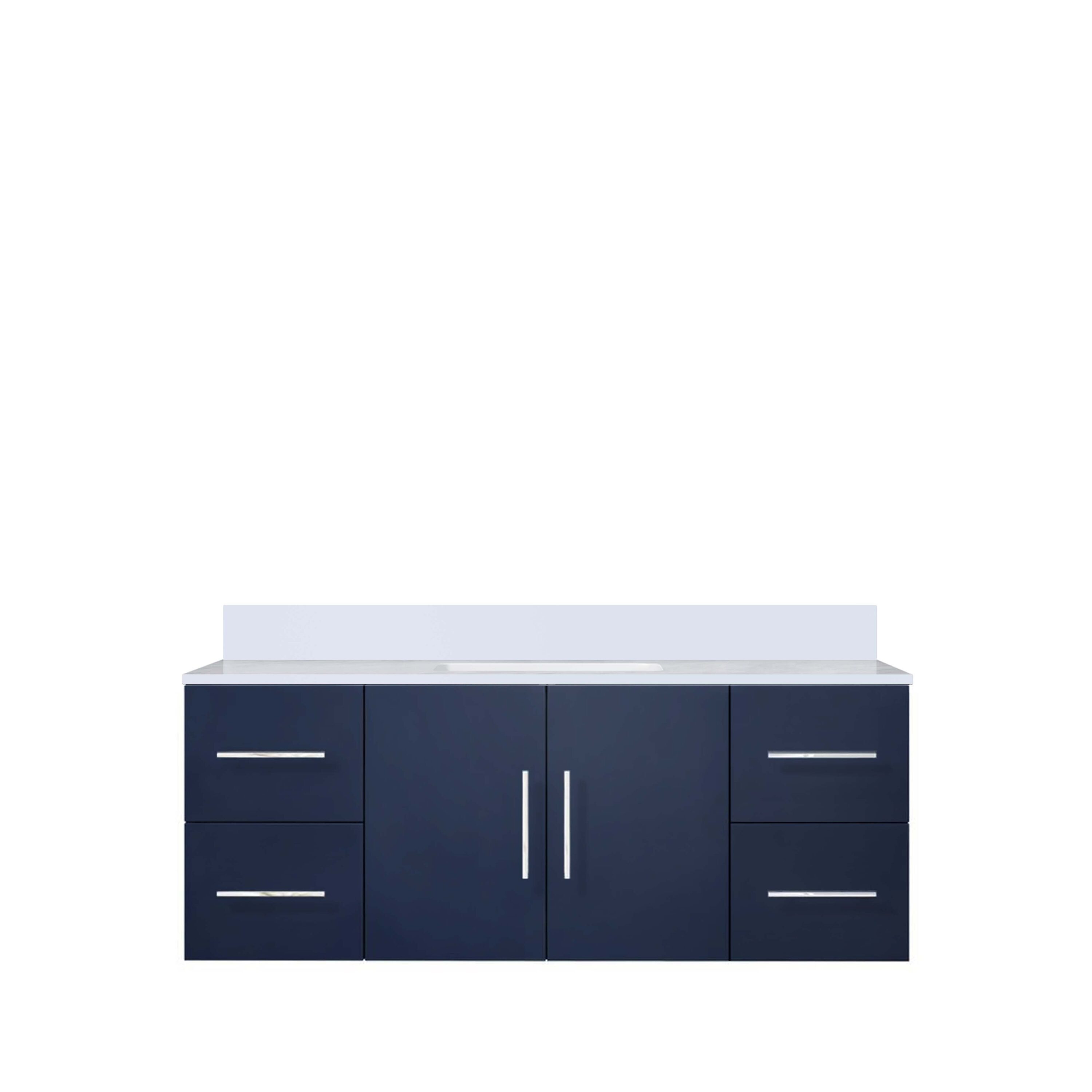 Lexora LVG48SE300 Geneva 48-in Navy Blue Undermount Single Sink Floating Bathroom Vanity with White Cultured Marble Top