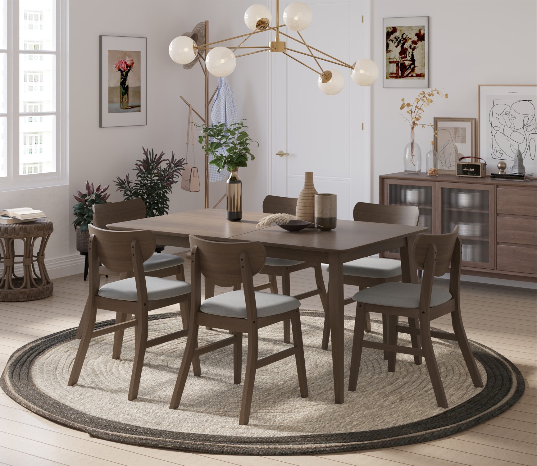 Home Design 60015DBRW Easton Brown/Gray Transitional Dining Room Set with Rectangular Table ( Seats 6 )