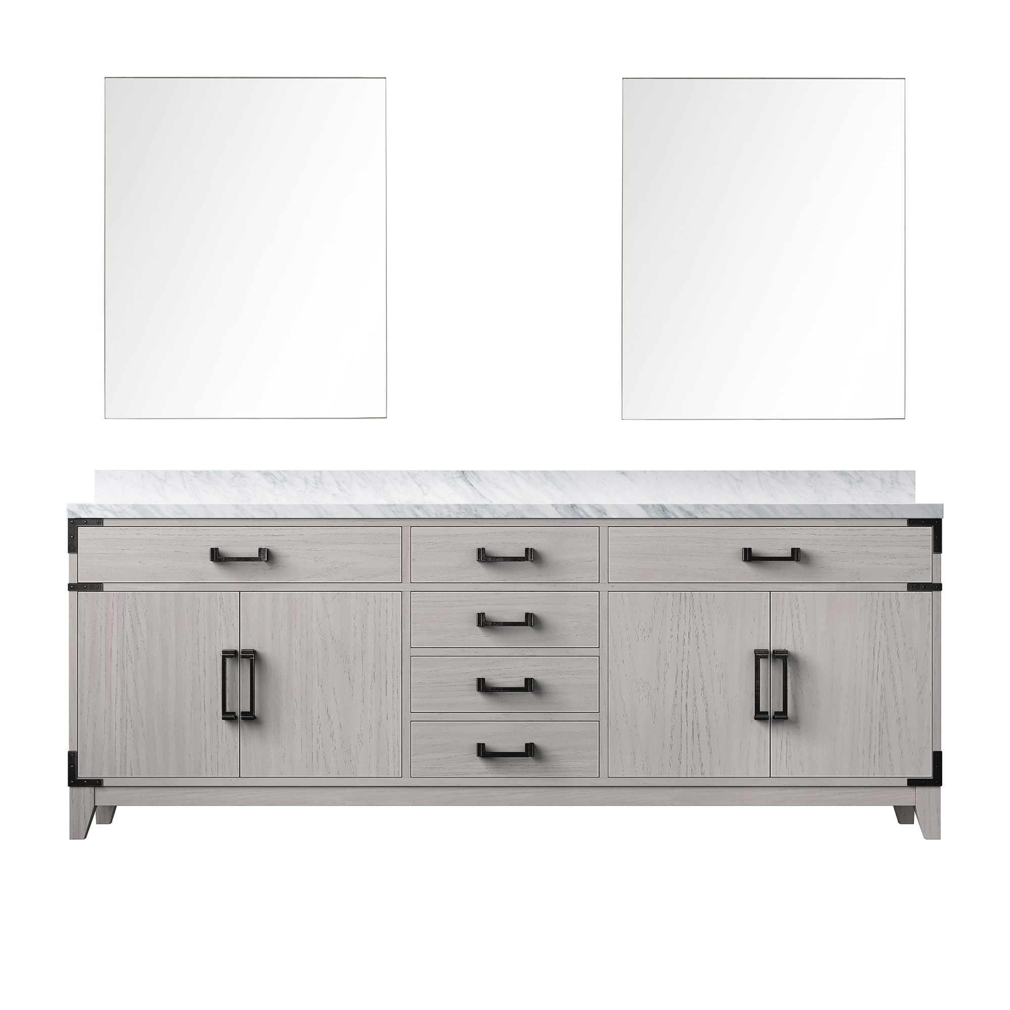 Lexora LVW84DM110 Wilton 84-in White Oak Undermount Double Sink Bathroom Vanity with White Carrara Marble Top (Mirror Included)