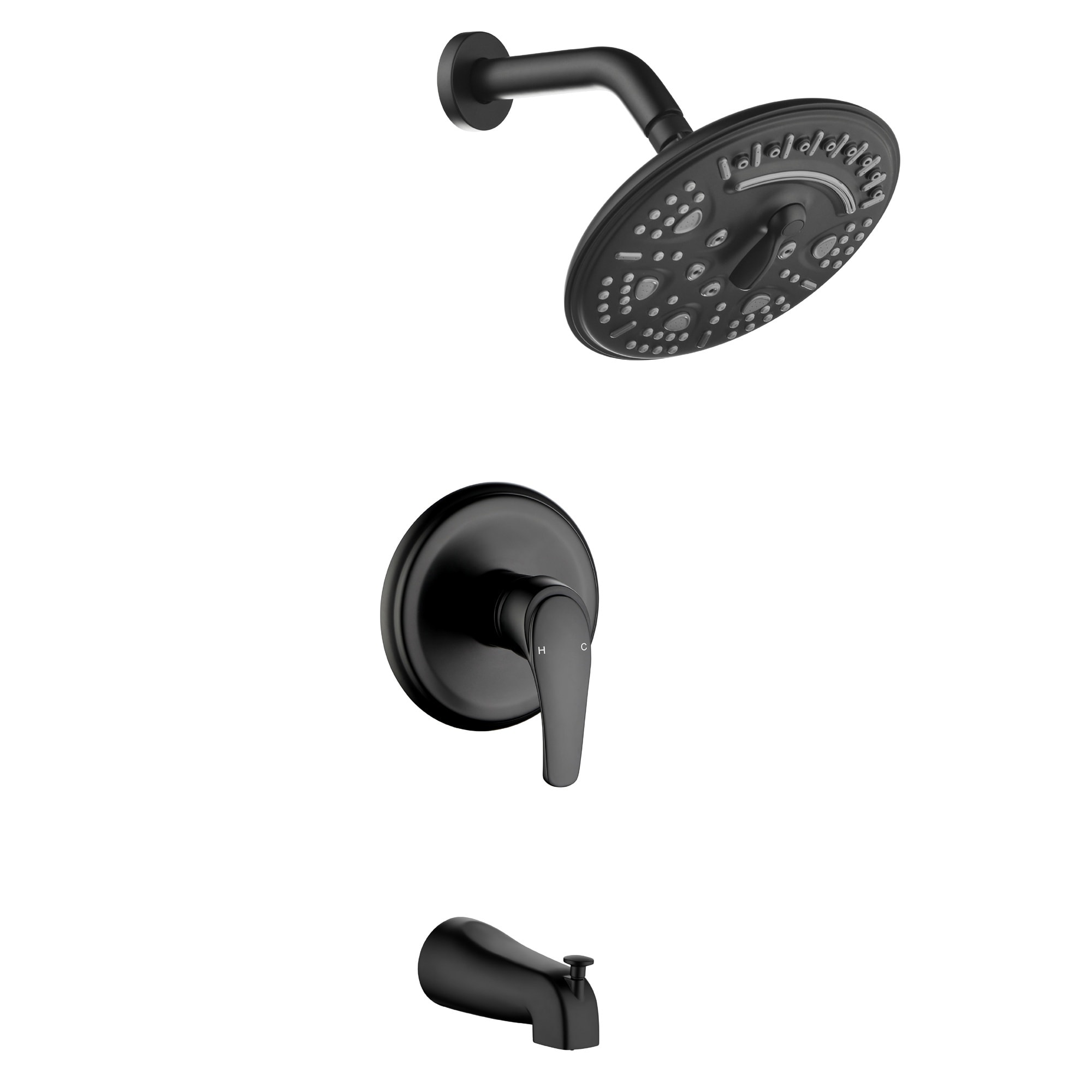 Boyel Living Matte Black 8-Inch Rain Shower System Brass SUS304 1-Function Valve 6-Function Top Spray cUPC