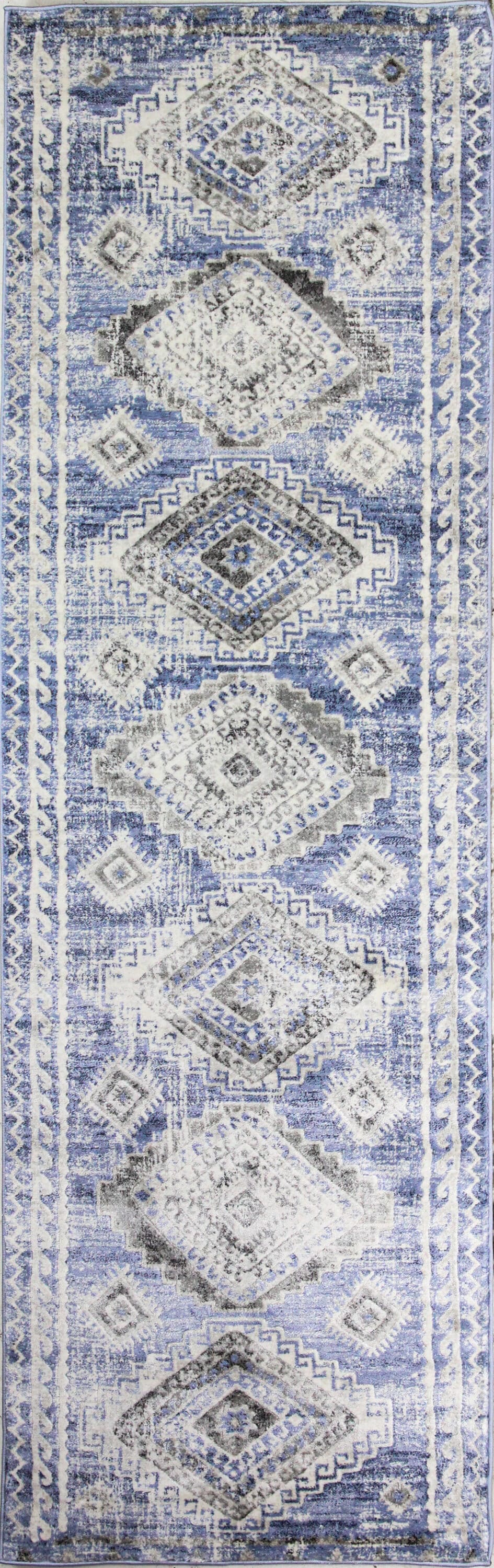 Bashian 649652292373 3 X 8 (ft) Lt.Blue Indoor Geometric Southwestern Runner Rug
