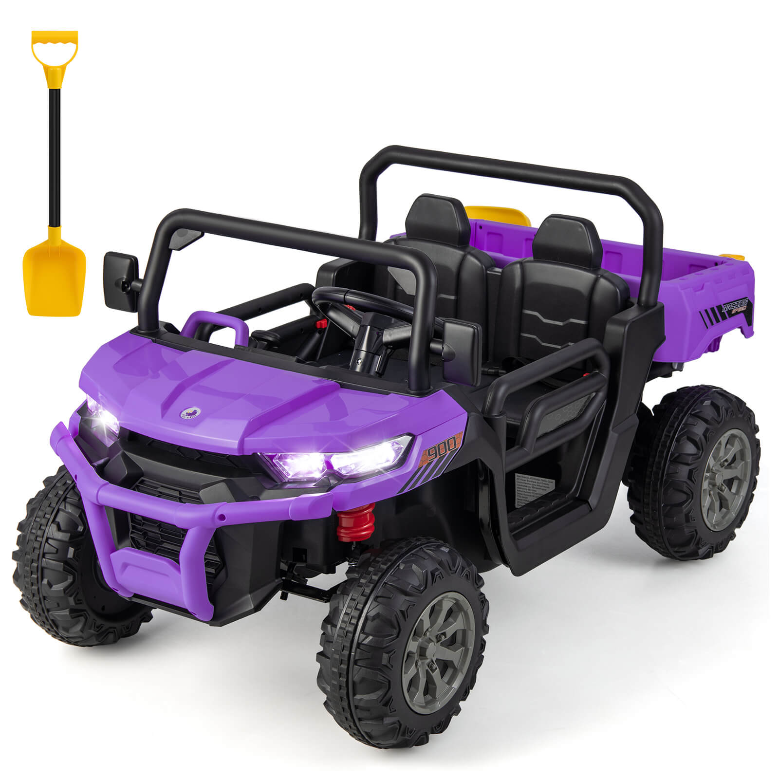 Slickblue D-CO-SZ-SU03101QT 12V Electric Kids Truck Ride On (Battery Included and Charger Included) Two-Seater with Remote Control Music USB MP3 AUX Horn- Purple