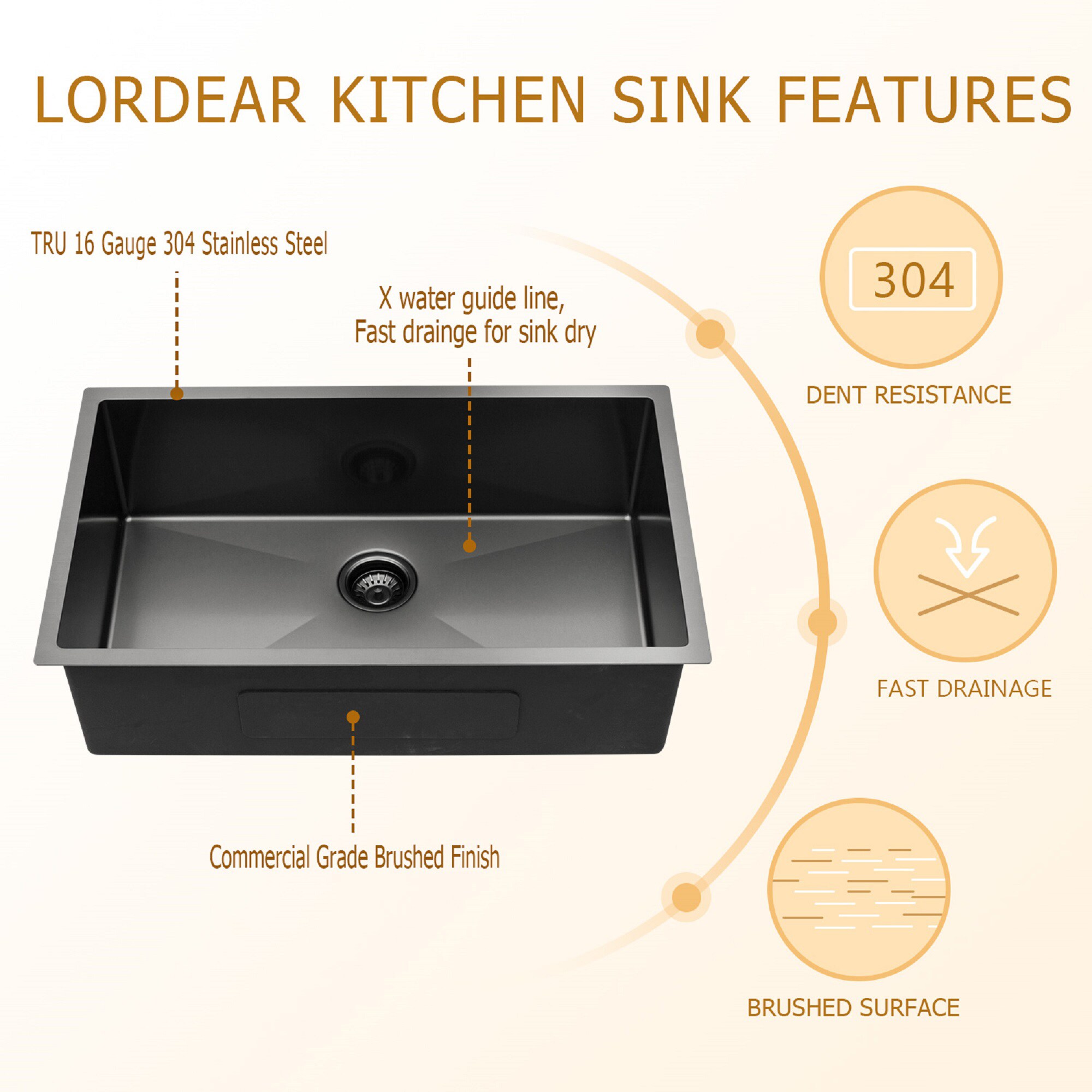Lordear Rectangular Kitchen Sink Undermount 32-in x 19-in Gunmetal ...