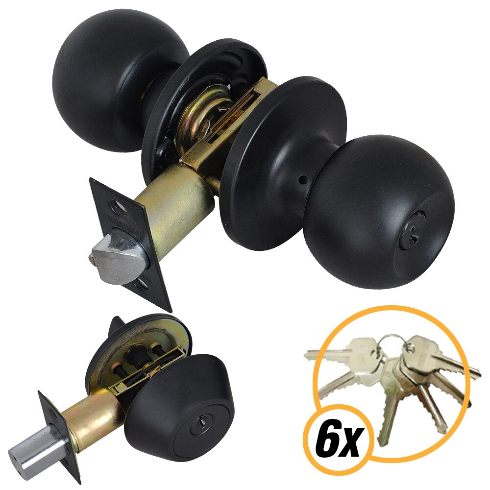 Premier Lock HDED07 Keyed Alike Entry Door Matte Black Exterior Single-Cylinder Keyed Entry Door Knob Combo Pack
