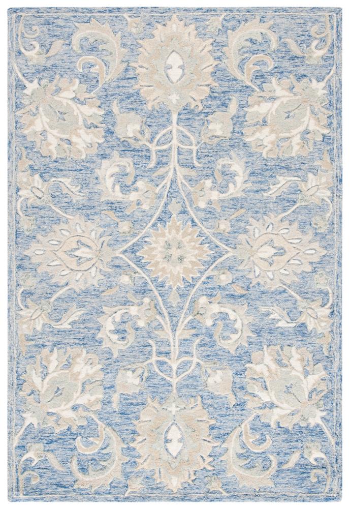Safavieh GLM624M-5 Glamour Delphi 5 x 8 (ft) Tufted Wool Blue/Beige Rectangular Indoor Floral/Botanical Farmhouse/Cottage Area rug