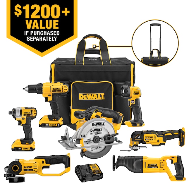 Ritmisch Gebakjes Heerlijk DEWALT 7-Tool 20-Volt Max Power Tool Combo Kit with Soft Rolling Case  (2-Batteries and charger Included) in the Power Tool Combo Kits department  at Lowes.com