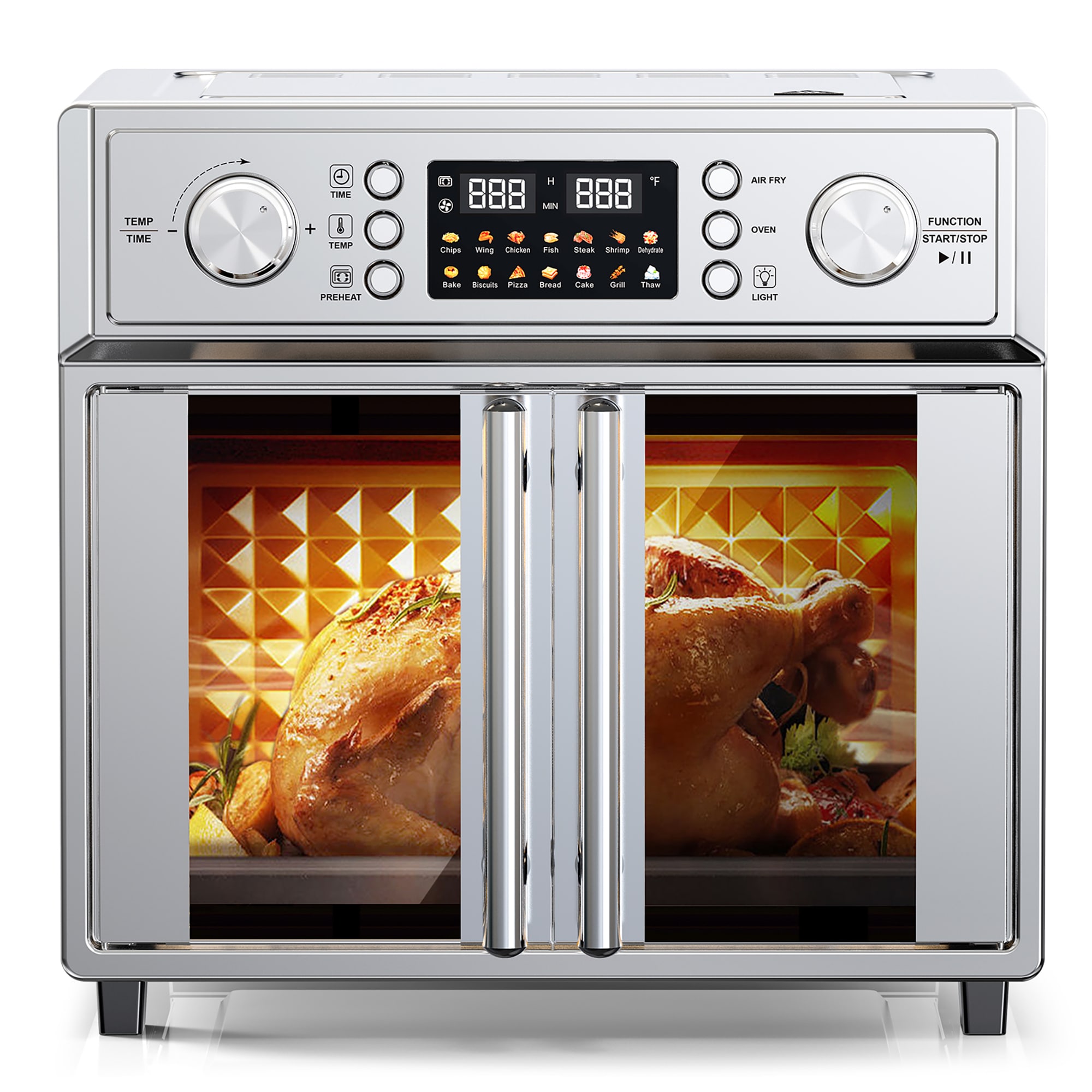 Elite Gourmet CLF-P401550 26 QT French Double Door Air Fryer Toaster Oven 1700W 14 Preset Menus Stainless Steel Silver