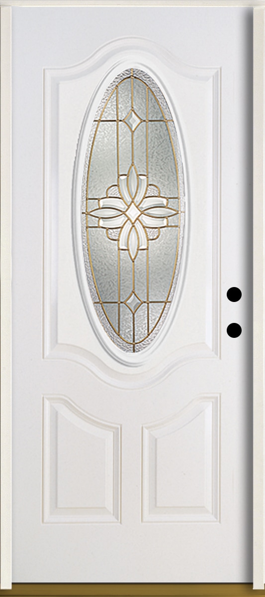 RELIABILT LO841837 Laurel 36-in x 80-in x 4-9/16-in Fiberglass Oval lite Left-hand inswing Modern White Painted Prehung Front Door Insulating core