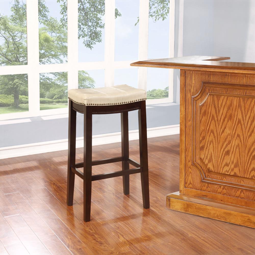 Dark Brown and Beige Faux Leather Saddle Bar Stool
