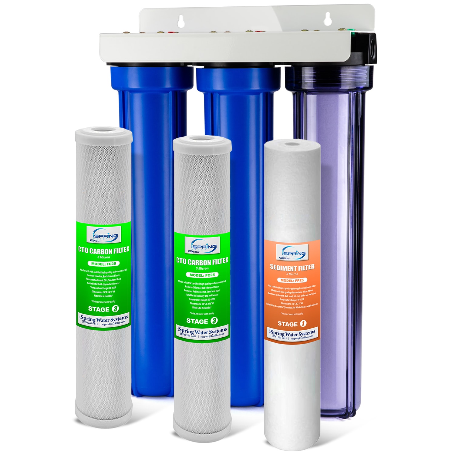 iSpring Cw21 2-Stage Whole House Water Filtration System for RV, Sediment CTO Carbon Block Filters, Tankless, BPA Free