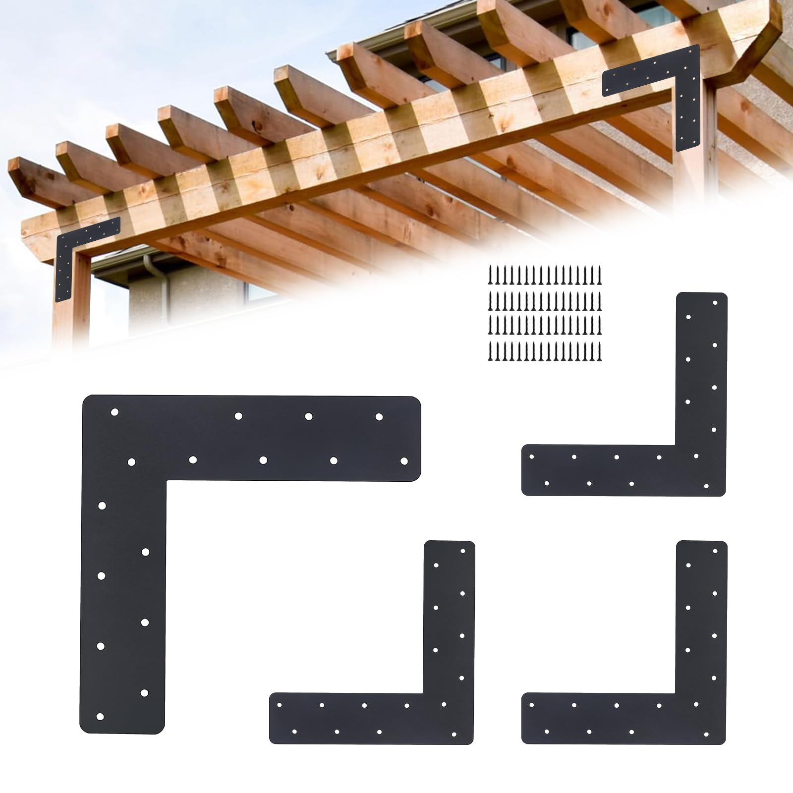 ITOPFOX  L Shape Flat Brackets Heavy Duty Right Angle Brackets for 4 by 4 and 6 by 6 Posts and Beams 11.8L by 3W Set of 4