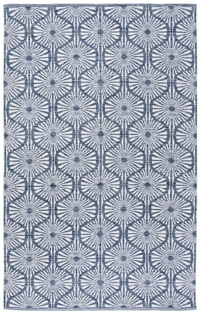 Safavieh MTK606C-5 Montauk Biloxi 5 x 8 (ft) Cotton Navy/Ivory Rectangular Indoor Abstract Coastal Area rug