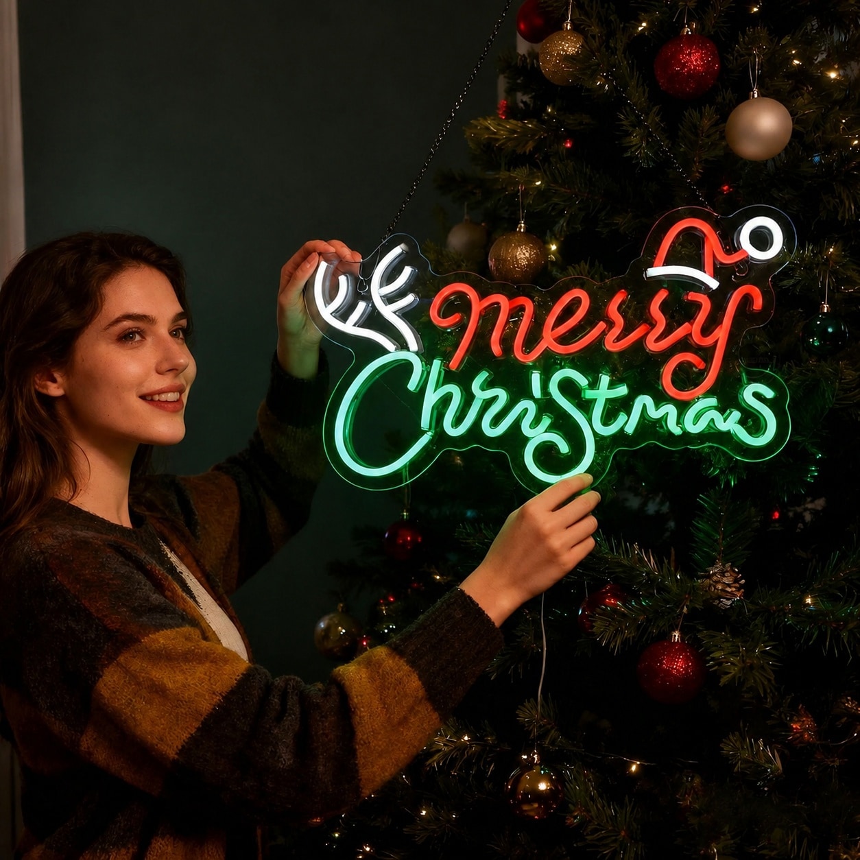 Oyezvary  Christmas Neon Sign LED Light Indoor USB Powered 15 75 Inch for Bedroom Window Wall Holiday Party Store Home Decor Ornament Gift