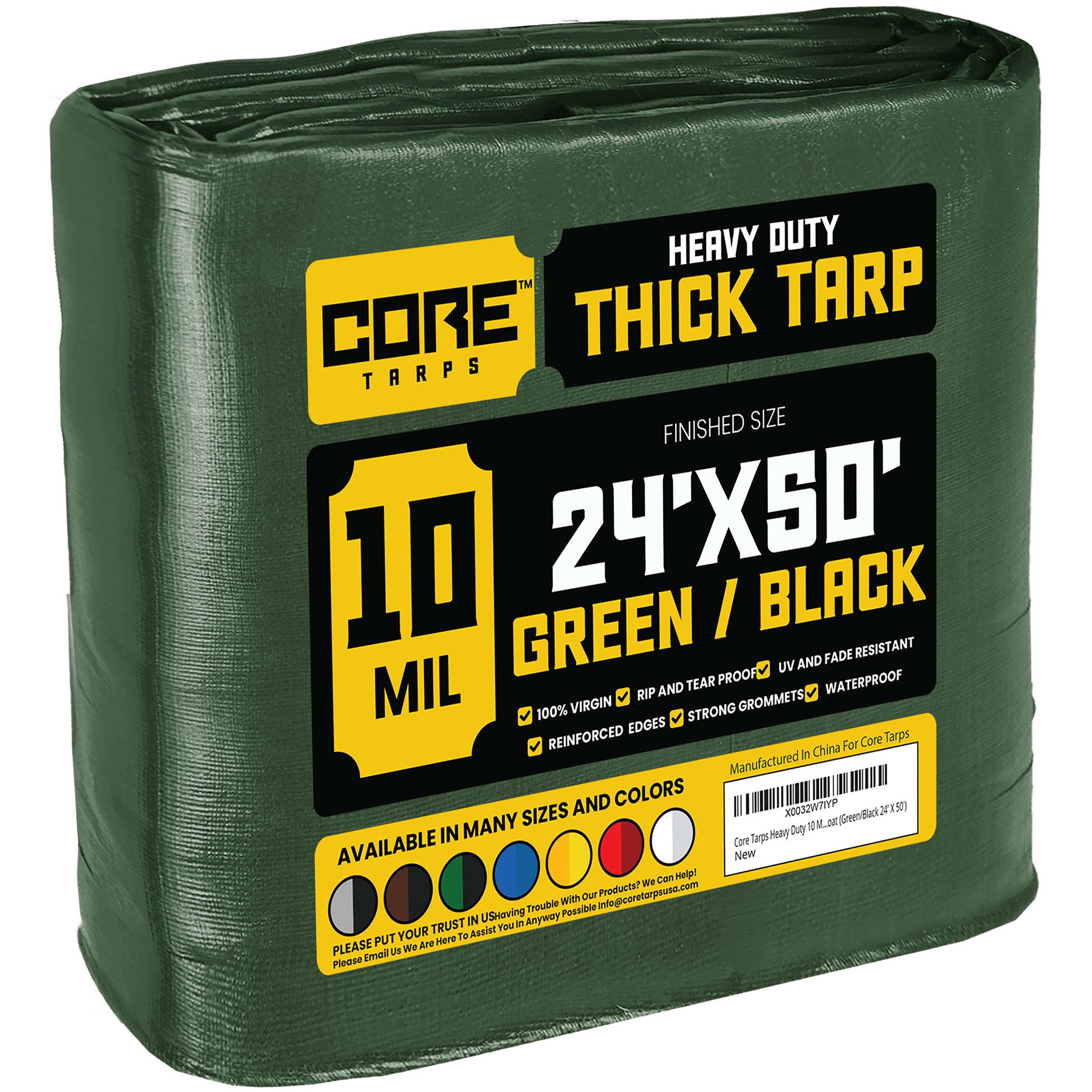 Core Tarps CT-603-24X50 24-ft x 50-ft Green Waterproof Commercial Polyethylene 10-Mils Tarp