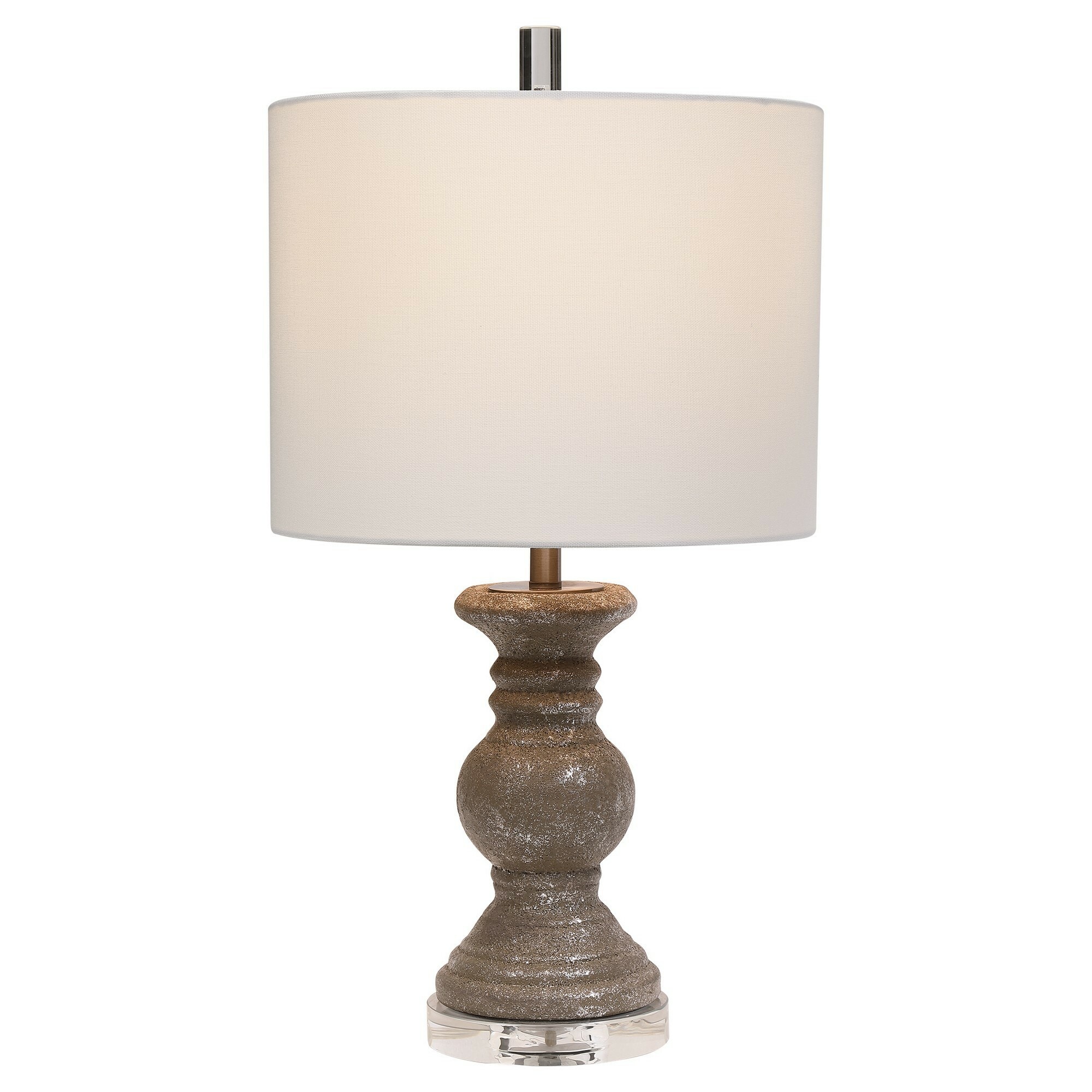 Benzara BM239377 24-in Brown LED 3-way Table Lamp with Fabric Shade