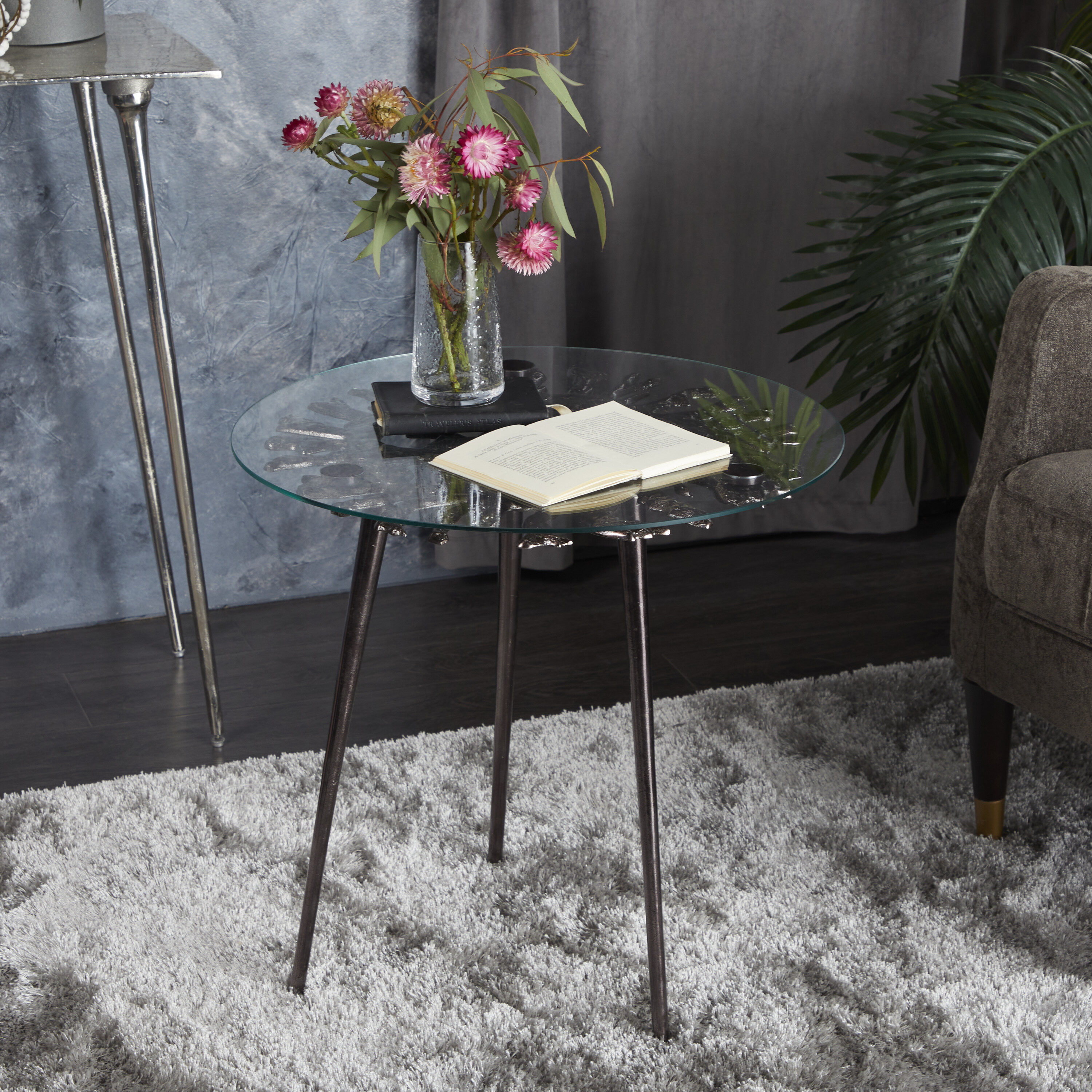 Eccentric Splash-Patterned 22'' Round Metal & Glass Accent Table
