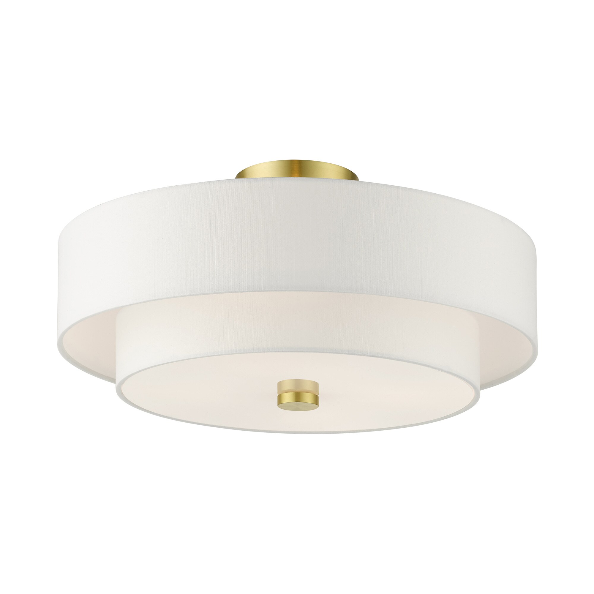 Satin Brass 4-Light Indoor/Outdoor Semi-Flush Drum Mount with Off-White Shade