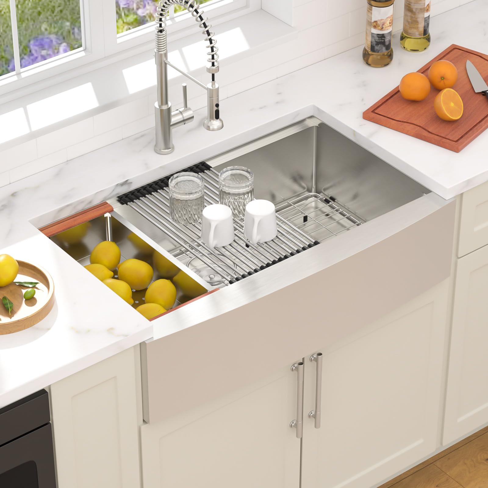 Dcolora 36-in Farmhouse Kitchen Sink Workstation Stainless Steel Single Bowl Apron Front with Accessories Undermount Installation DC-A7753