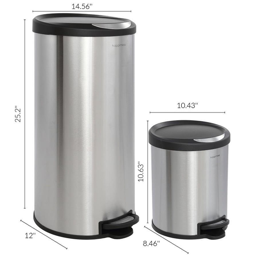 Round Cylindrical Trash Can With Soft-Close Foot Pedal, 20 Liter/5.3 Gallon,  Brushed Stainless Steel 