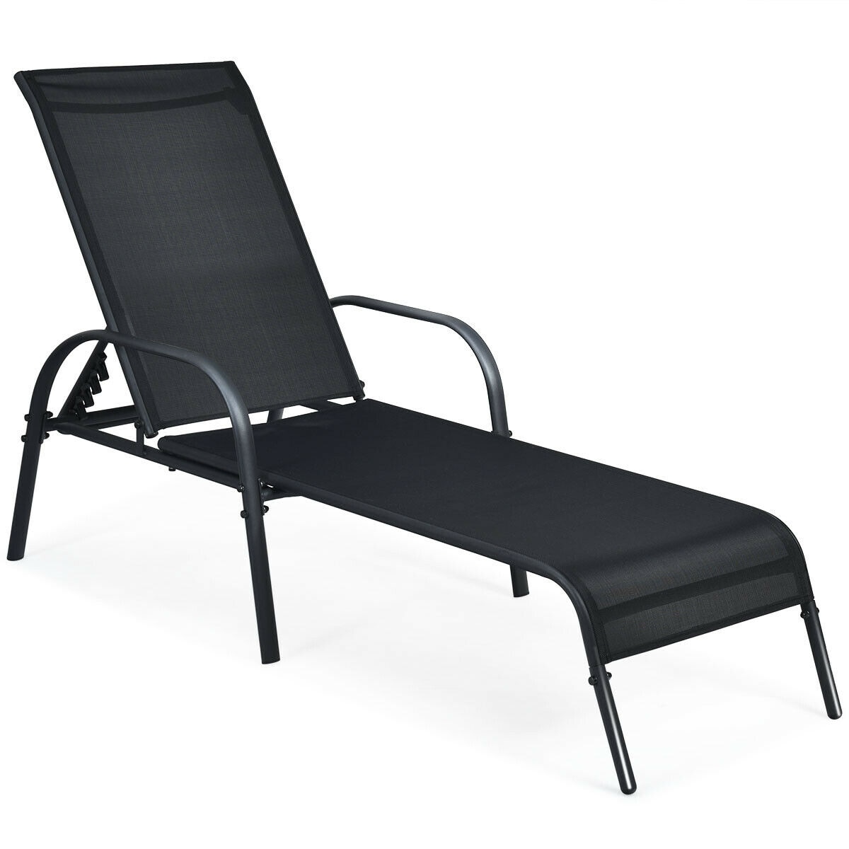 Slickblue - Outdoor Chaise Lounge Chair with Fabric Sling Seat and Adjustable Backrest for Pool P...