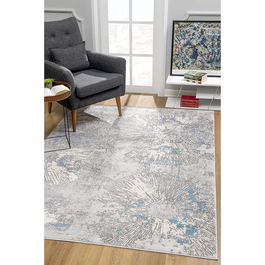 HomeRoots 4000390528 3 x 5 (ft) Polypropylene Blue Rectangular Indoor Abstract Area rug