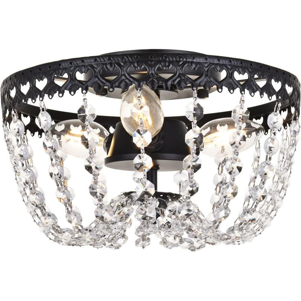 Elegant Lighting A-EL-1112F10BK Kylie 3 - Light Black Contemporary Incandescent Crystal And Iron Flush Mount Light