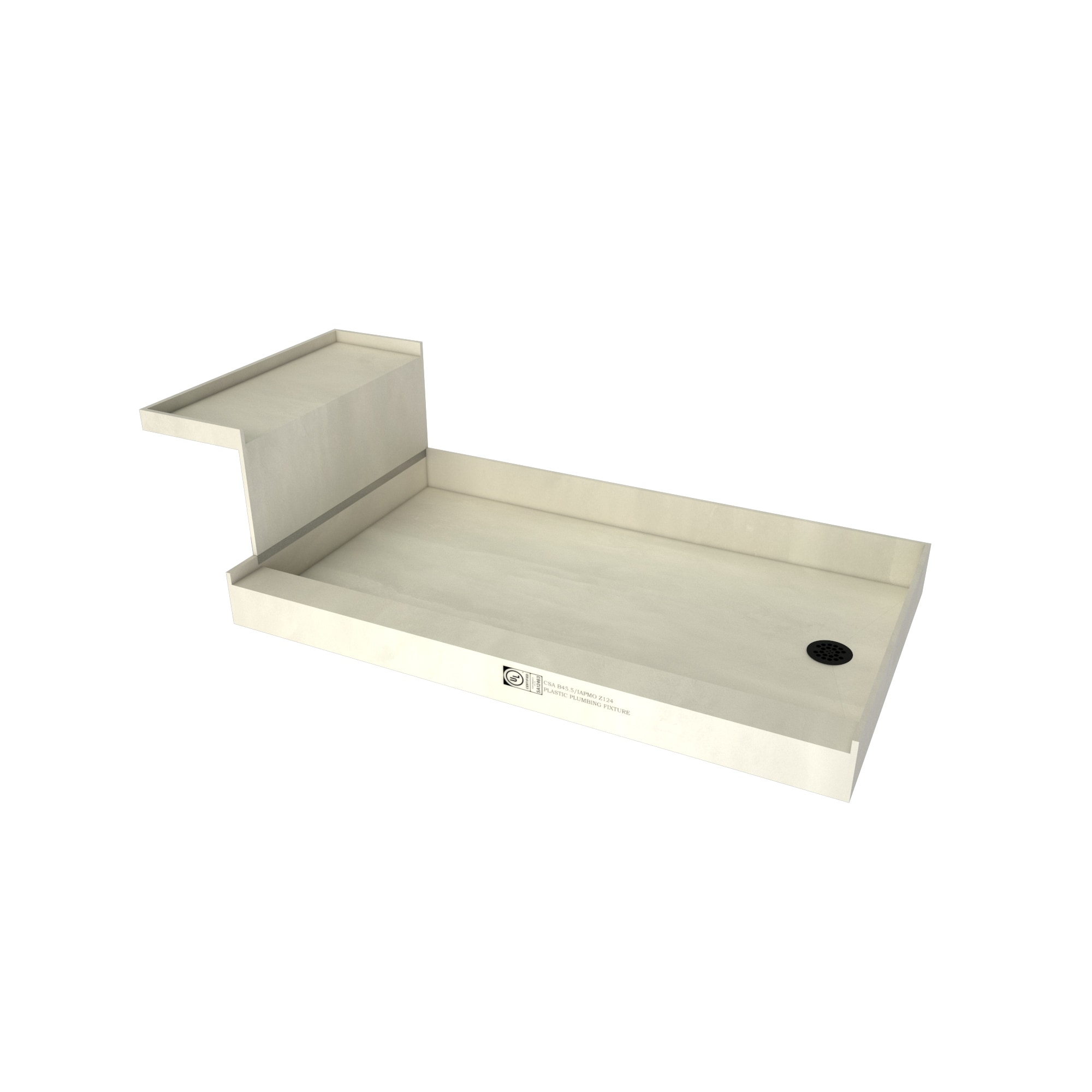 Tile Redi P4248RRB42KITMB 42-in W x 60-in L Right Matte Black Single Threshold Rectangle Shower Pan Base Kit with 4.5-in H Threshold Integrated Seat