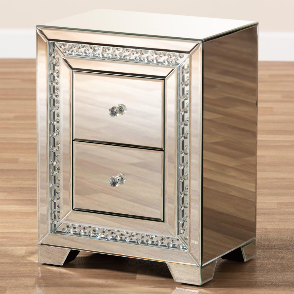 Baxton Studio Mina Silver Rubberwood Nightstand in the Nightstands