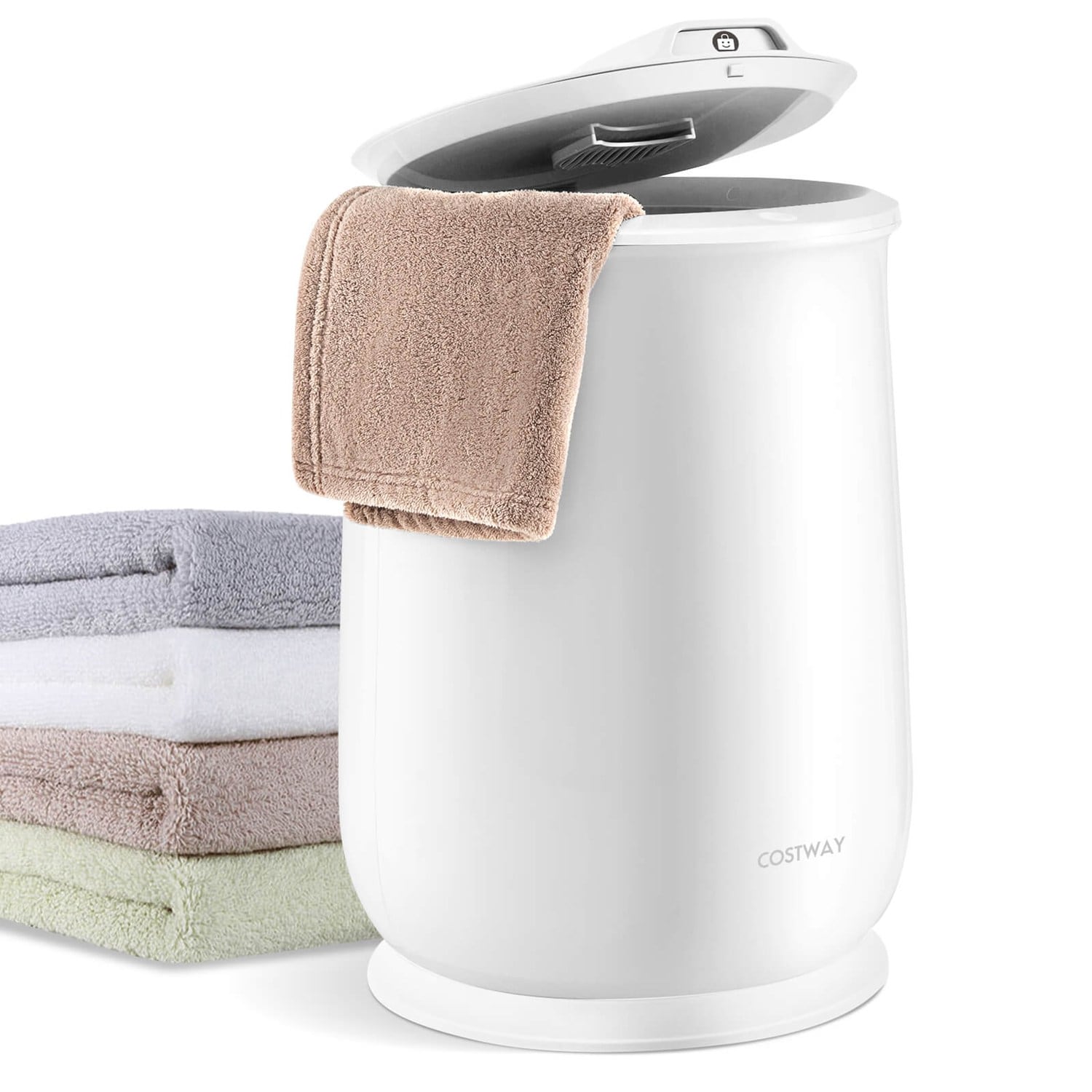 Costway  Towel Warmer Bucket  Bathroom 21L Towel Heater with Flip-top Lid and Auto Shut Off White