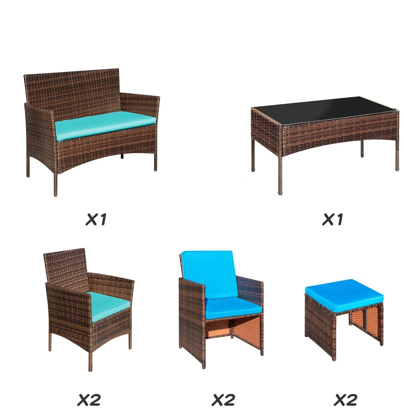 Vineego LS-LCRF2C2F-BU834M38 8 -Piece Rattan Patio Conversation Set with Off-white Cushions
