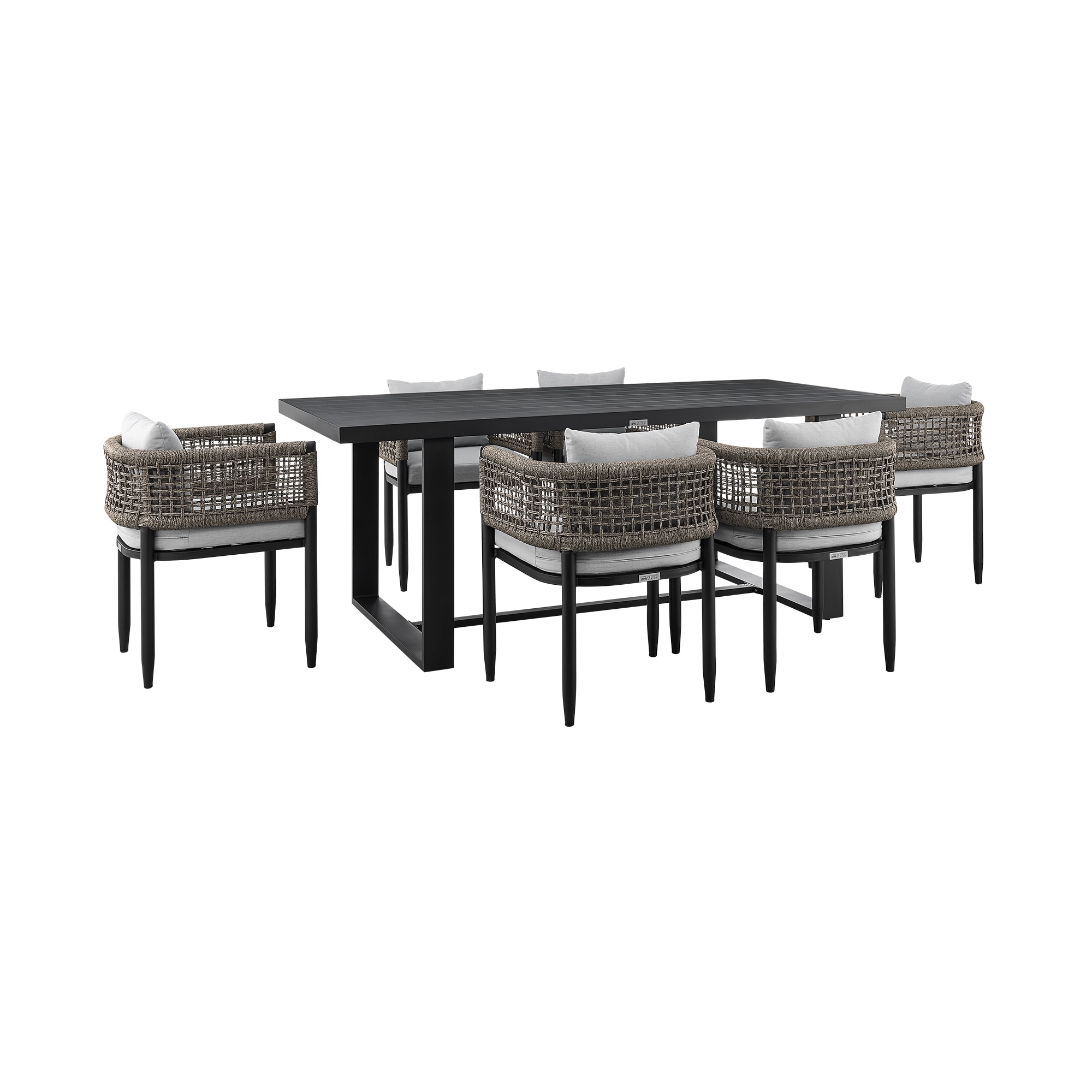Armen Living SETODAL7BLDKGRY 7 -Piece Gray Patio Dining Set Aluminum Rectangle Table with 6 Light gray Cushions Stationary Chairs