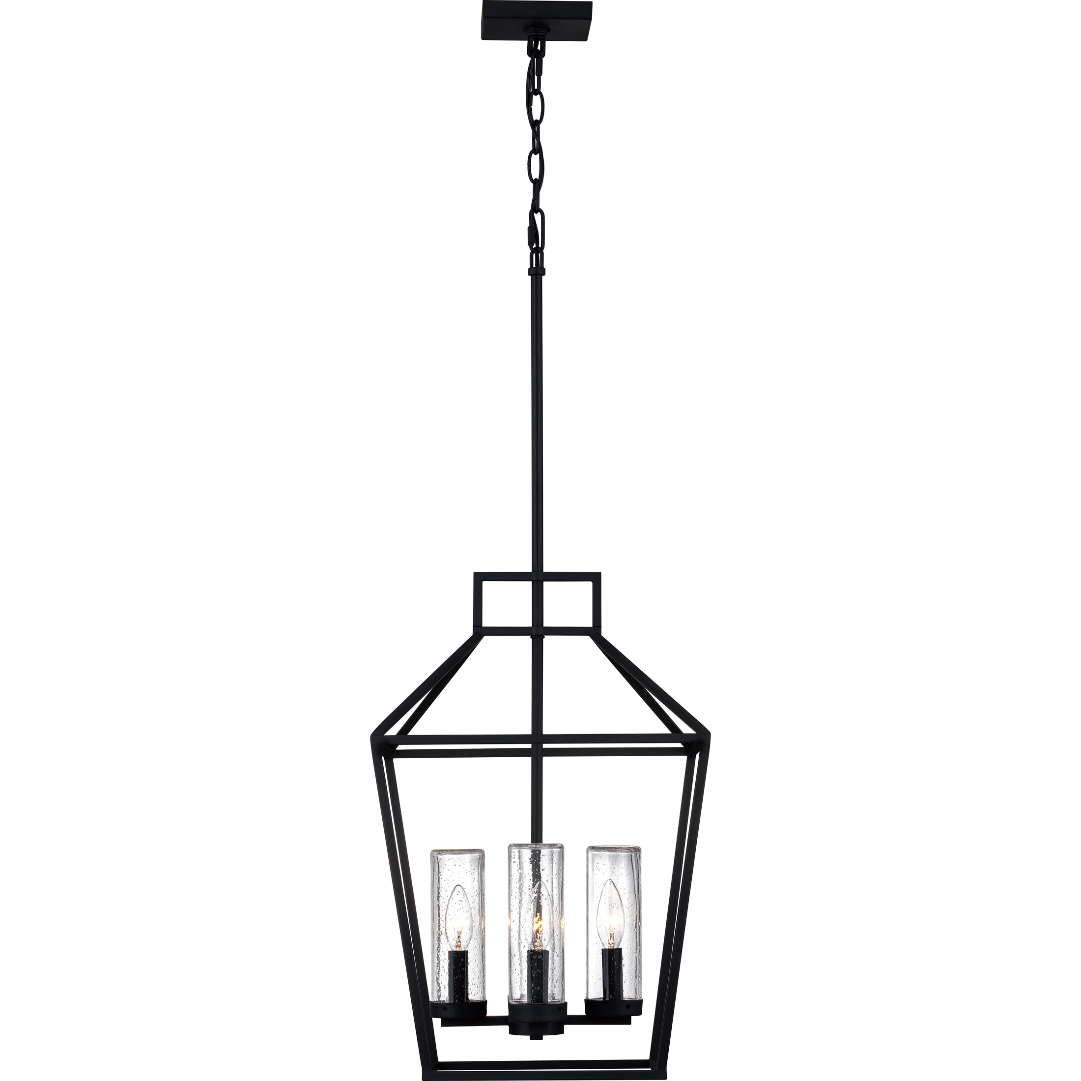 Quoizel Jett 4 Light Black Transitional Seeded Glass Lantern Medium Outdoor Hanging Pendant