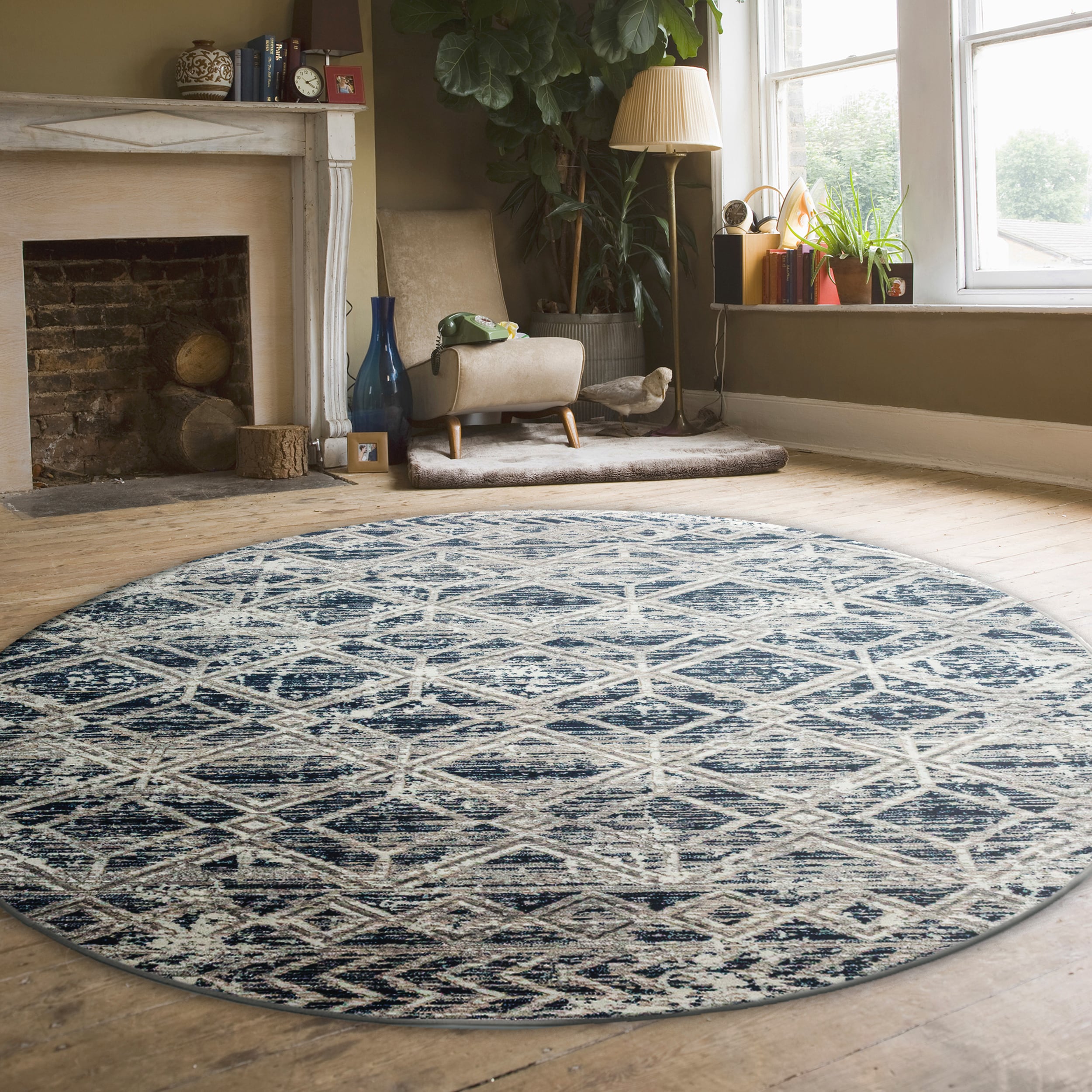 Radici USA 1243/1025/BLUE Livigno 5 x 5 (ft) Loomed Polypropylene Blue Round Indoor Geometric Mid-Century Modern Area rug