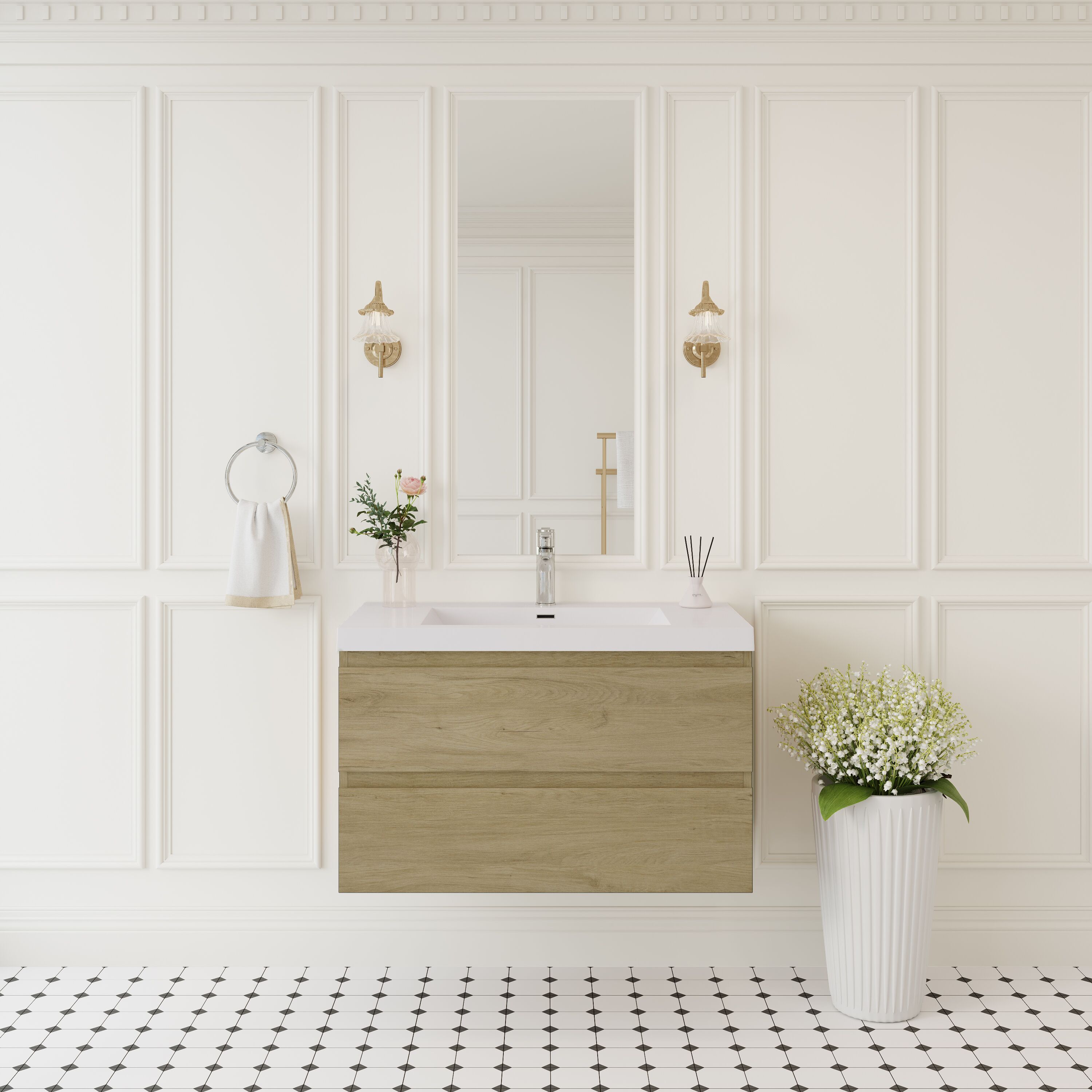 LOVMOR SF-H-W1573P152698 Wall - Mounted Vanity with Premium Resin Countertop Easy Install Built to Last