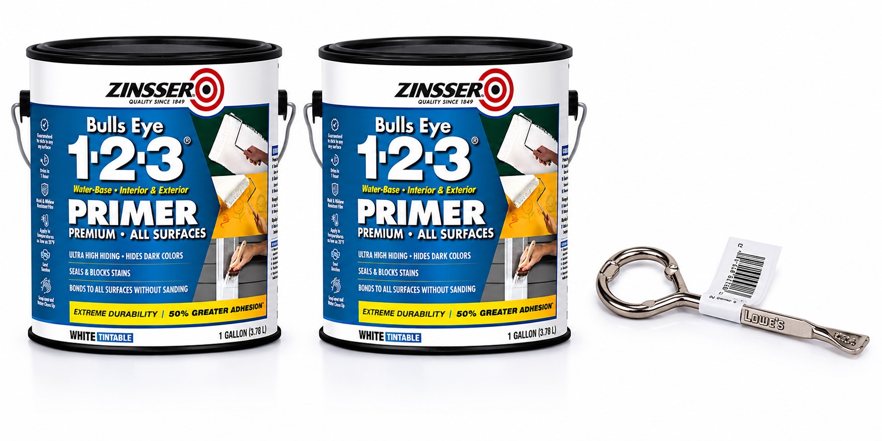 Zinsser Bullseye 1-2-3 Primer 2pk 1 Gallon + Paint Key Bundle