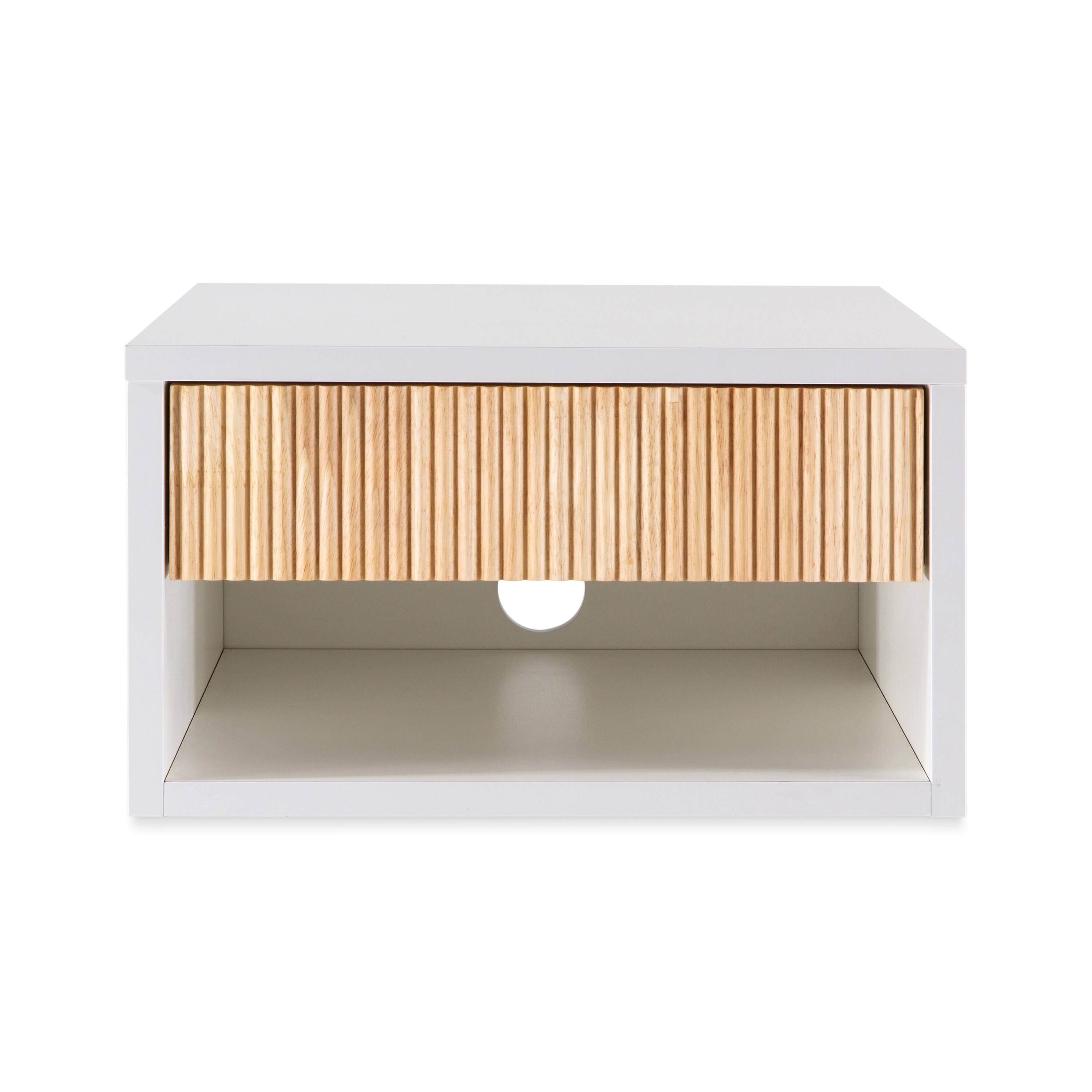 White MDF Floating Nightstand with Rattan Drawer