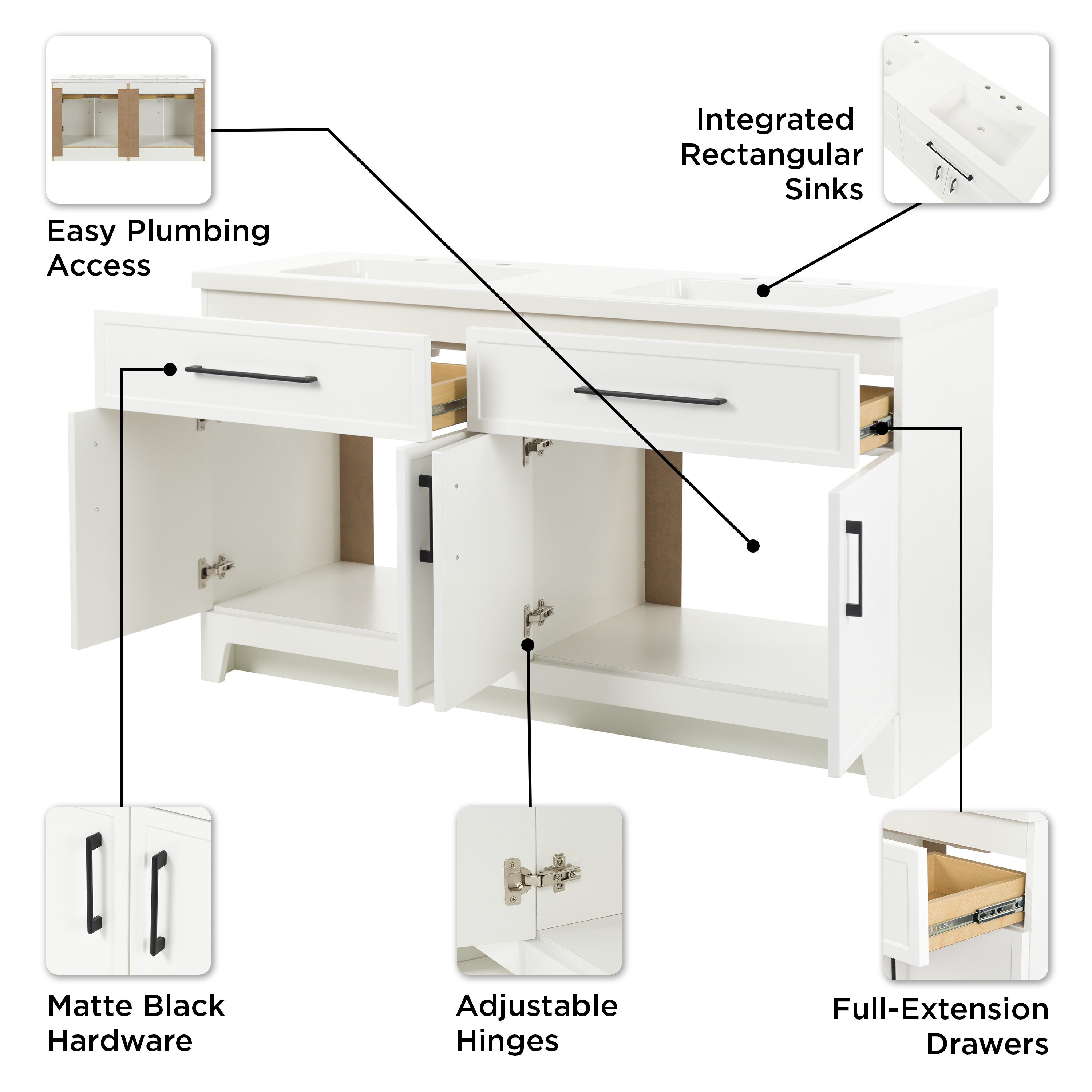 Style Selections Potter 60-in White Double Sink Bathroom Vanity with ...