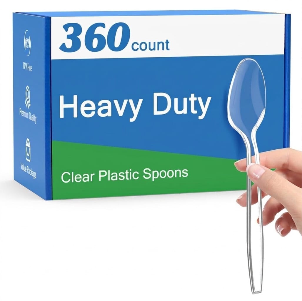 Afoxsos  360 pack clear plastic spoons disposable BPA free heat resistant heavy duty solid and durable for party supply bulk value strong design