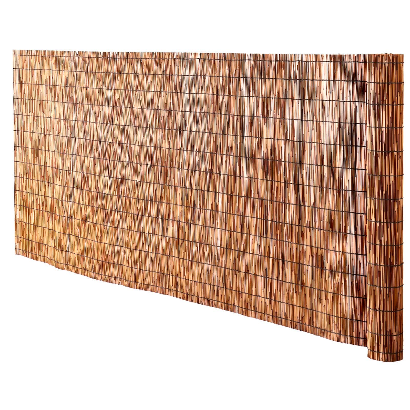 Slickblue 16.4 x 5.5 ft Reed Panel Brown Rolled Fencing with Cotton Thread Weave for Backyard Patio and Garden