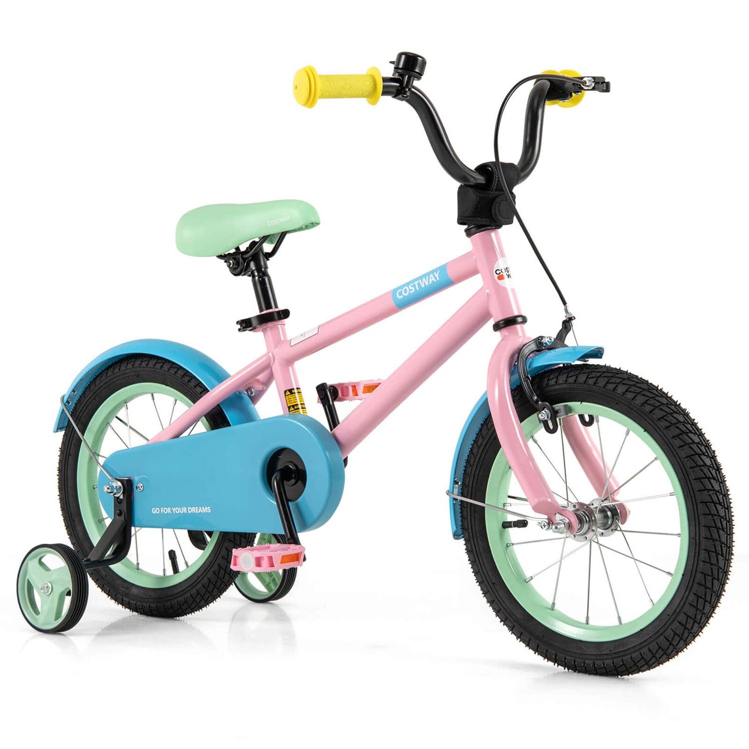 Costway  14 inches Kids Bike with Adjustable Saddle Handlebar Removable Training Wheels Handbrake Pink