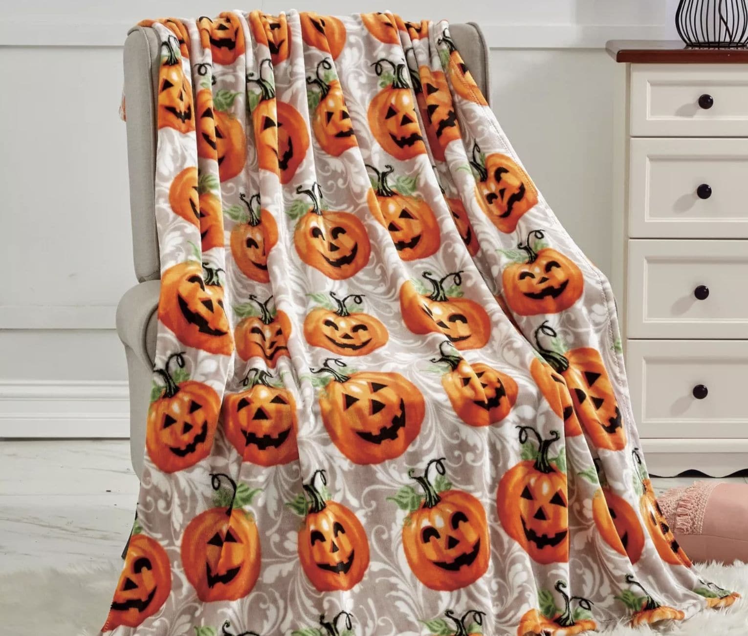 KATE AURORA Halloween Happy Jack O' Lantern Pumpkins Ultra Plush Accent Fleece Throw Blanket 50 in x 60 in