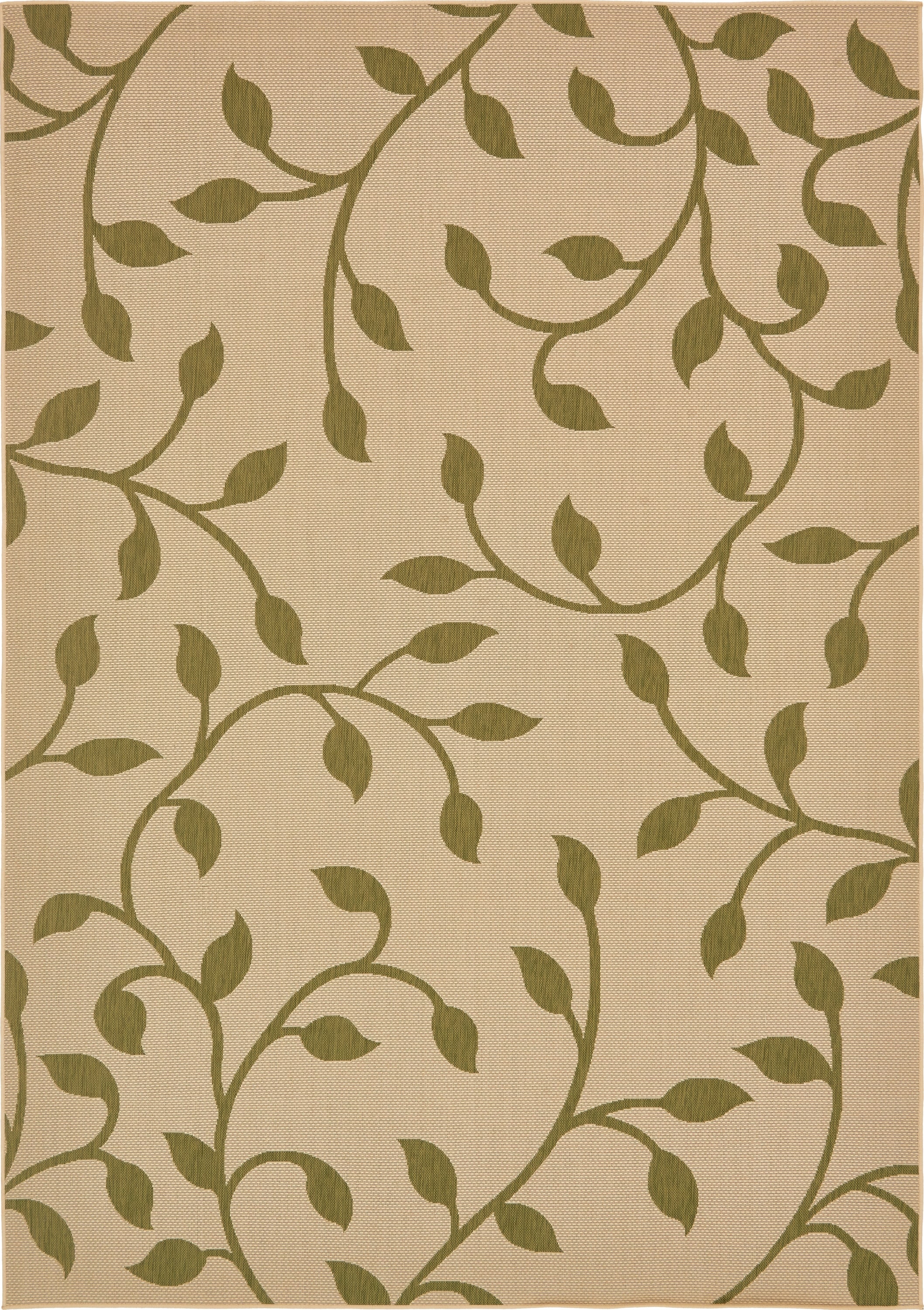Unique Loom 3135423 Botanical Outdoor 8 x 11 (ft) Loomed Polypropylene Green/Ivory Rectangular Indoor/Outdoor Floral/Botanical Bohemian/Eclectic Area rug