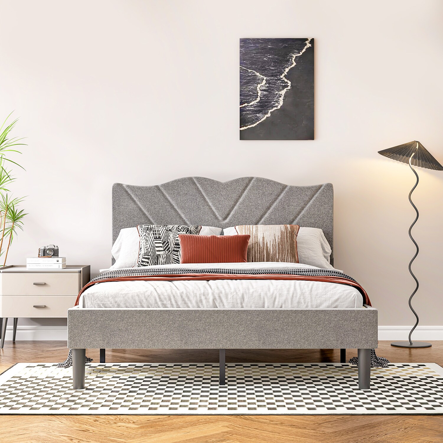GZMR GM-W1935 Full Gray Bed Frame with Headboard