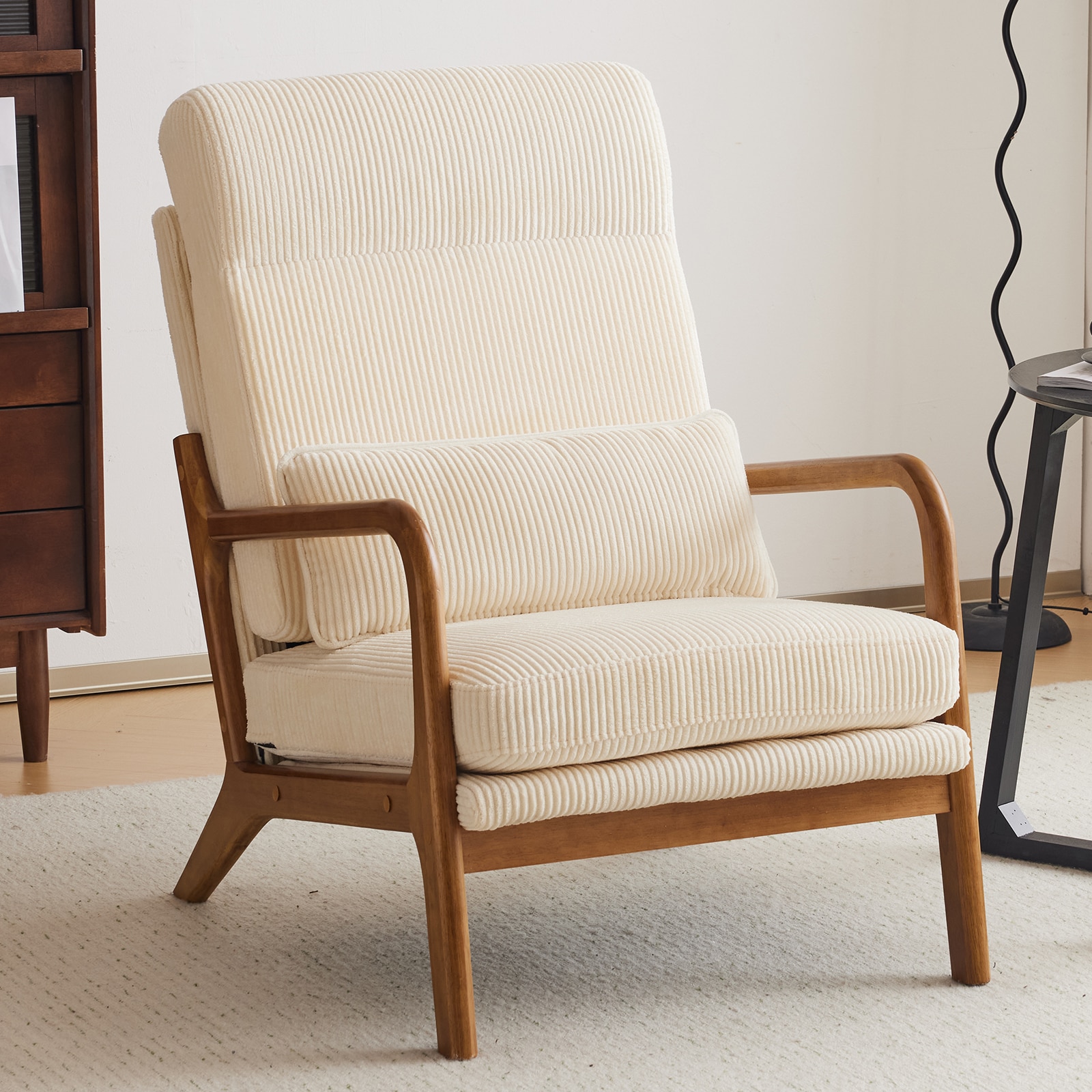 Outopee LO1G98000154 Casual Beige Corduroy Accent Chair