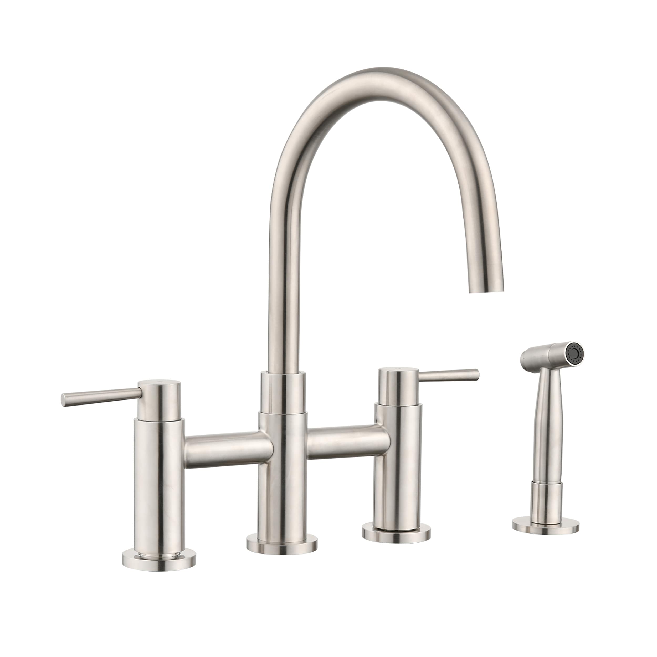 CASAINC CASA02GP14NS Brushed Nickel Double Handle Deck-mount Bridge Kitchen Faucet with Sprayer ( Side Sprayer Included )