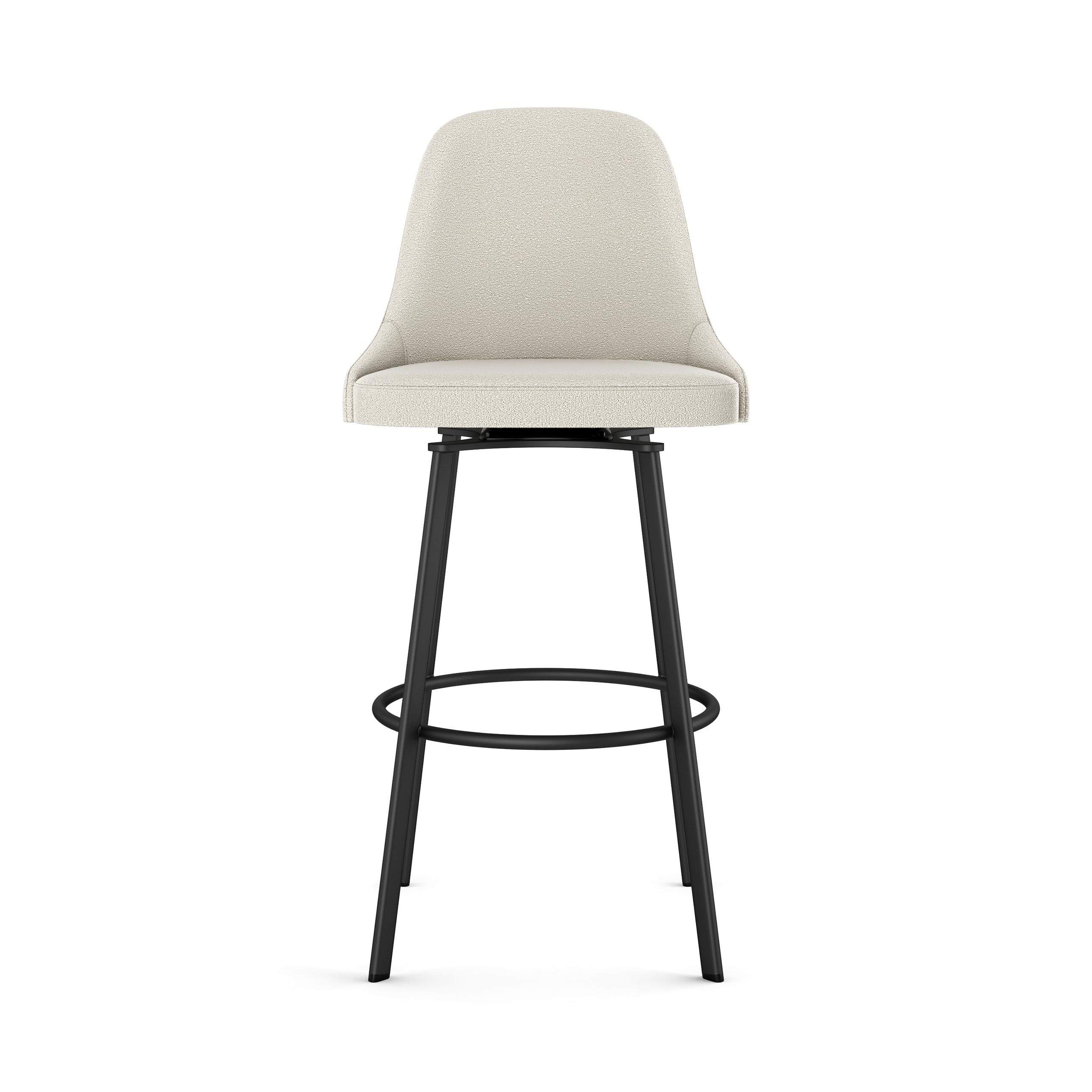 Harper 30" Cream Bouclé Polyester Swivel Bar Stool with Black Metal Base