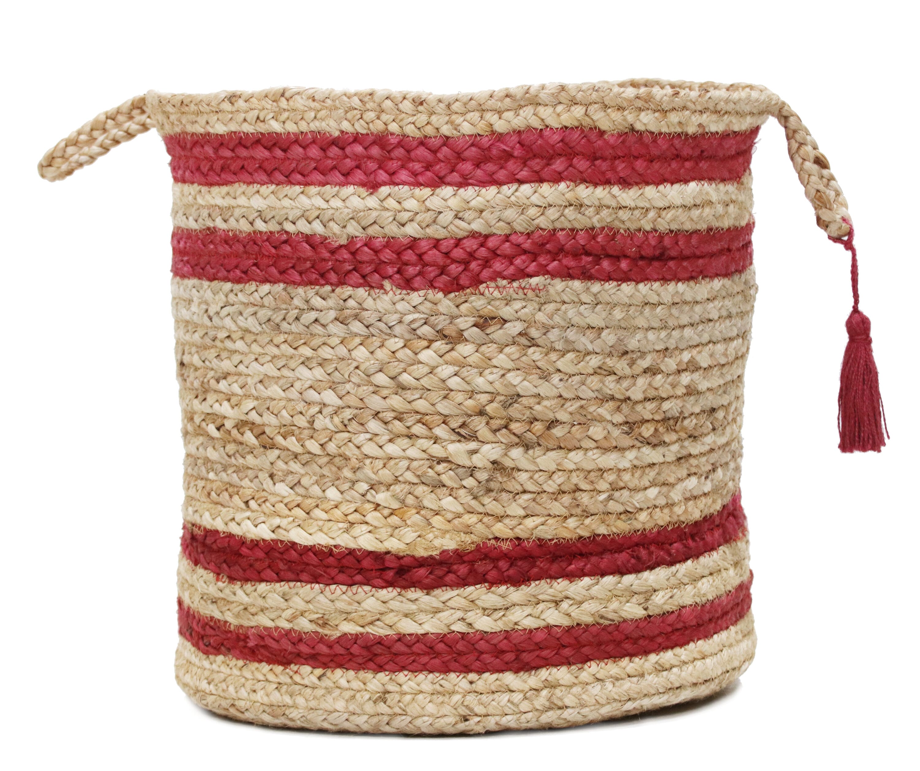 LR Home 7009A0084934J8 ( 17-in W x 17-in H x 17-in D ) Tan/Cranberry Red Jute Basket