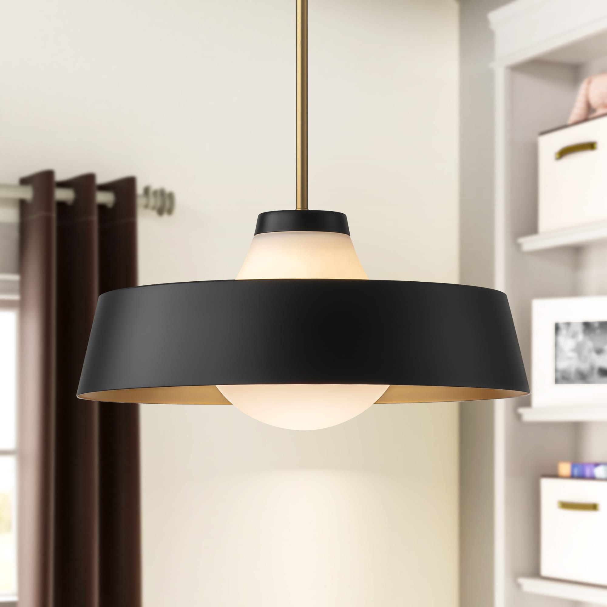 Rennnsan PL810160008 Winnie 1 -Light Matte Black Modern/contemporary Opal glass Bowl Medium Hanging Pendant light