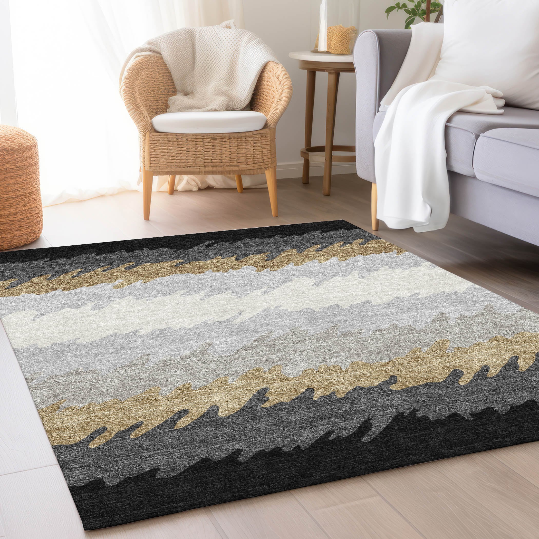 Addison Rugs ACN736BK9X12 Chantille ACN736BK 9 x 12 (ft) Polyester Black Rectangular Indoor/Outdoor Geometric Machine washable Area rug