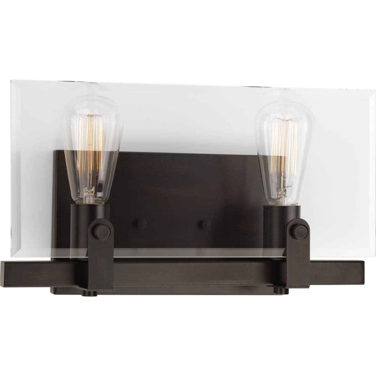 Antique Bronze 2-Light Bath & Vanity with Beveled Glass Shade